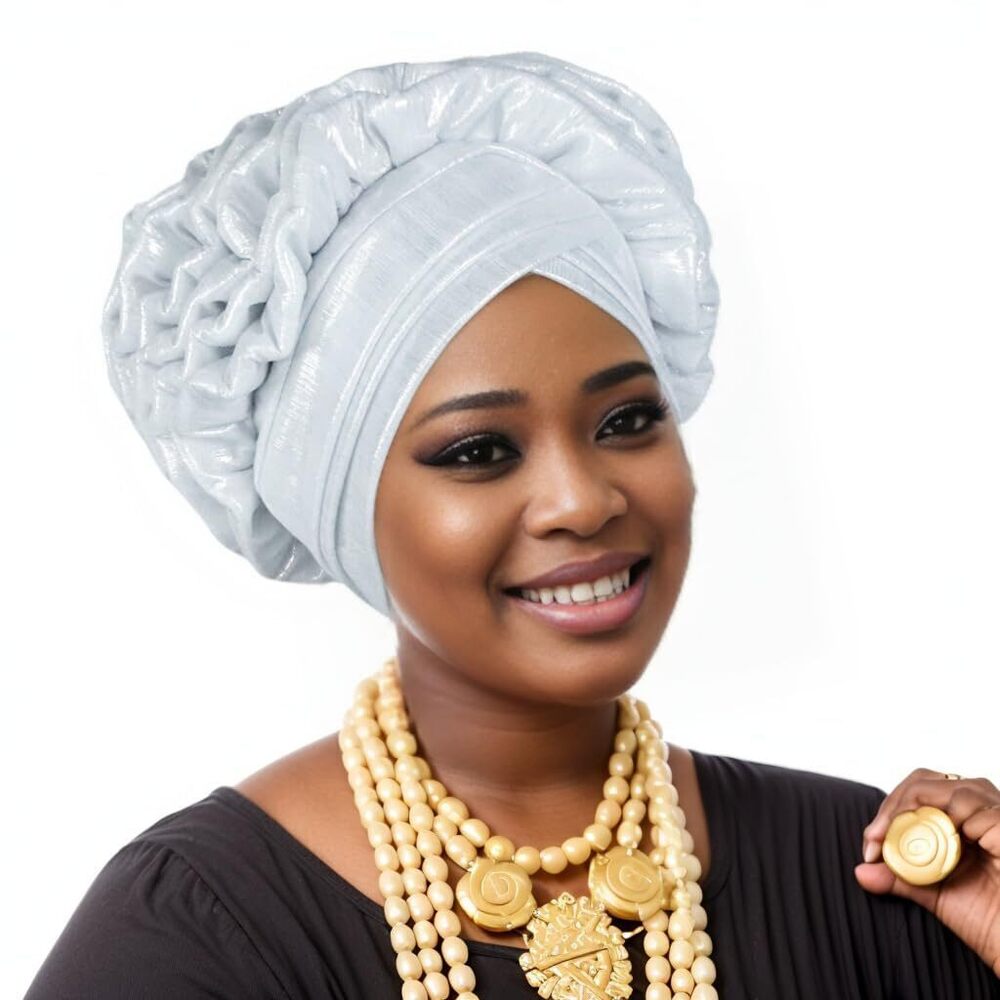 1197 Elegant African Head Wrap Turban Soft Glitter Fabric Red Shimmer